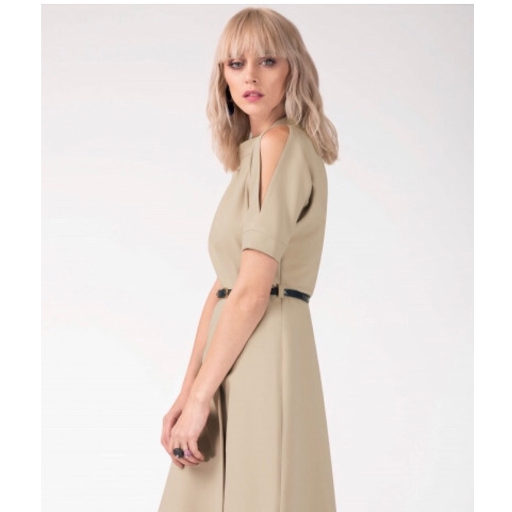 Closet Beige A-line Open Shoulder Dress